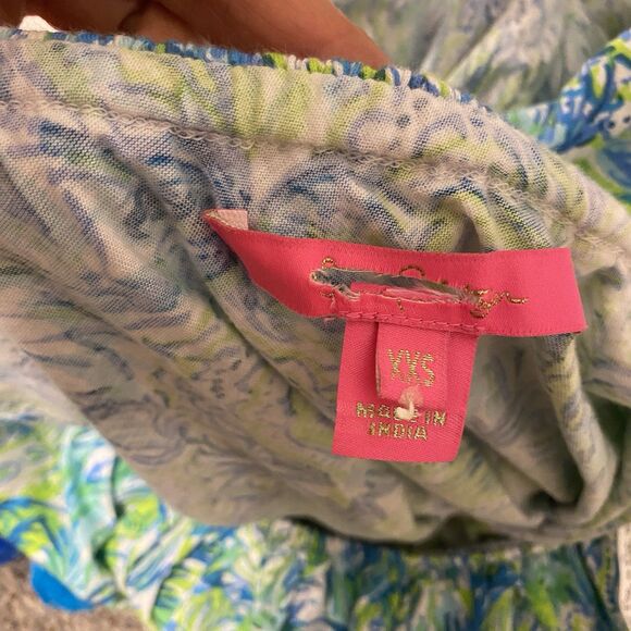 Lilly Pulitzer Idara One-Shoulder Romper XXS Green Blue Pom-Pom Resort Cruise - Picture 6 of 6